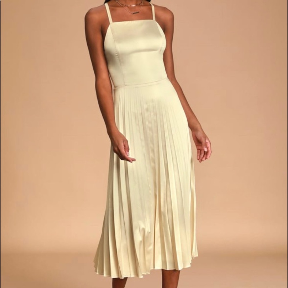 Lulus Give us a Twirl Champaign Satin Dress